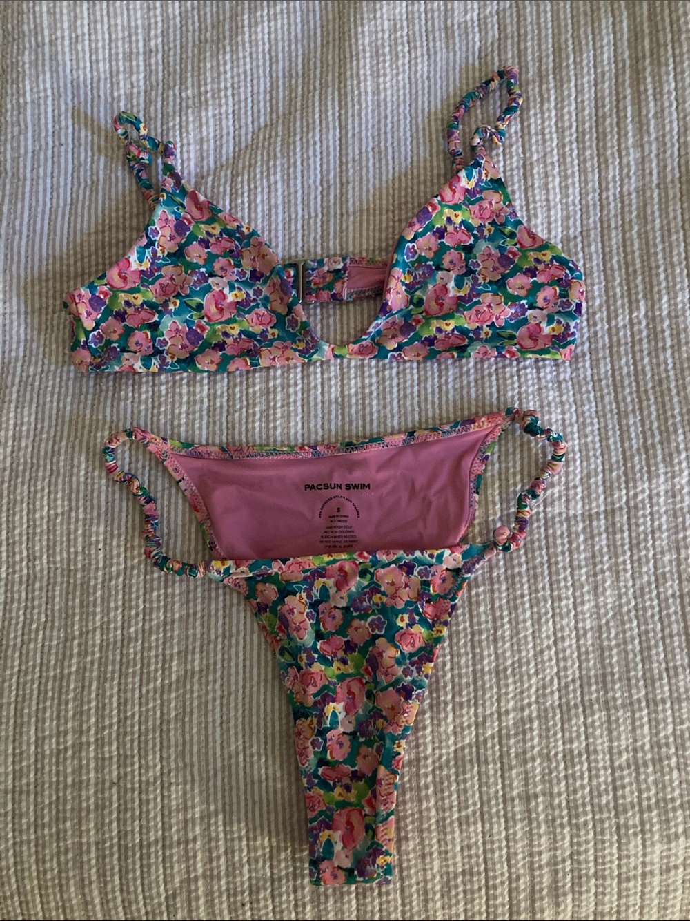Pacsun Floral Pink & Teal Bikini Set
